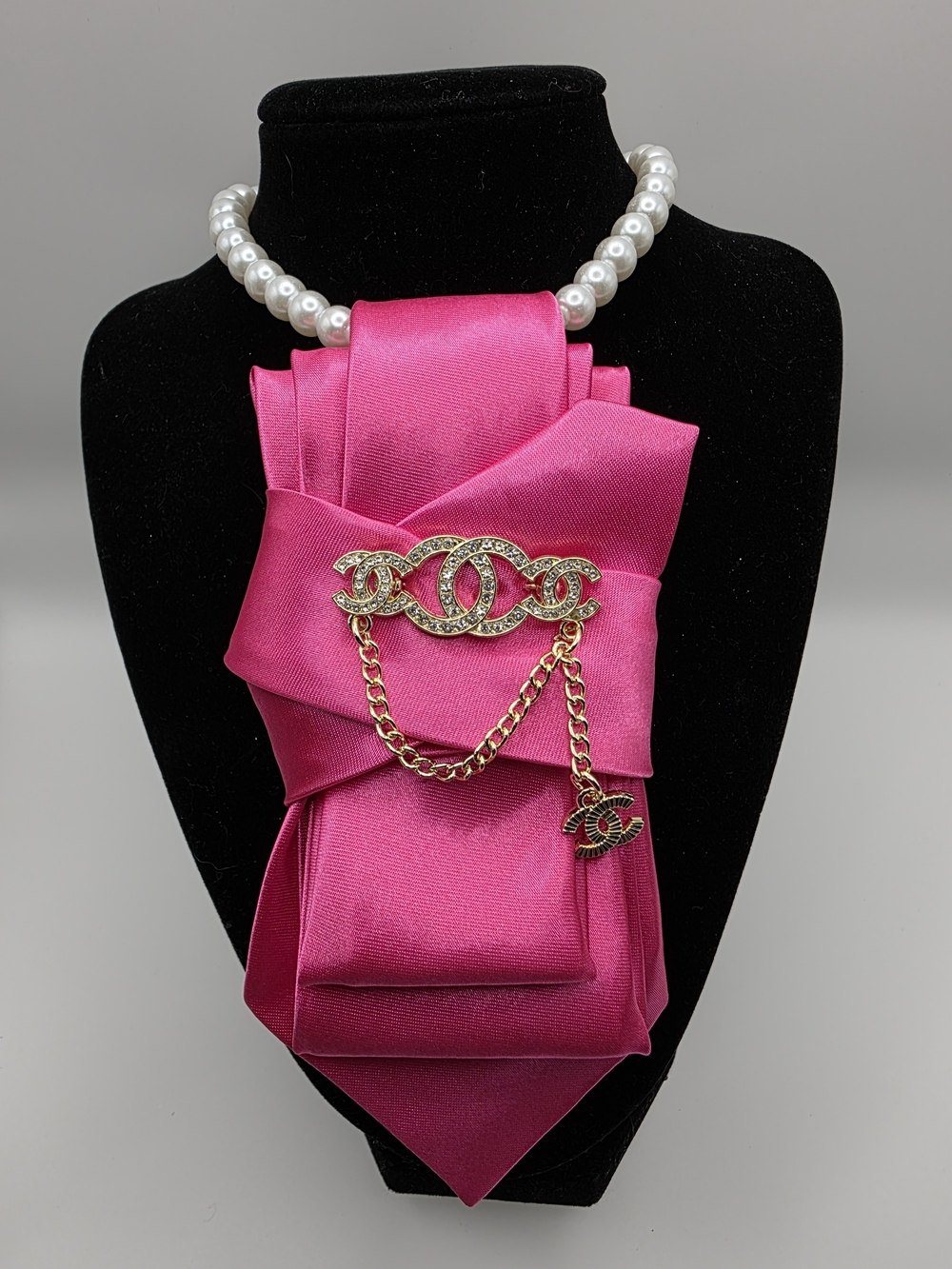 Tie Necklace | Hot Pink Satin